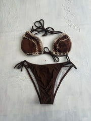 💻💚 vintage edit nineteen | small brown crochet bikini set