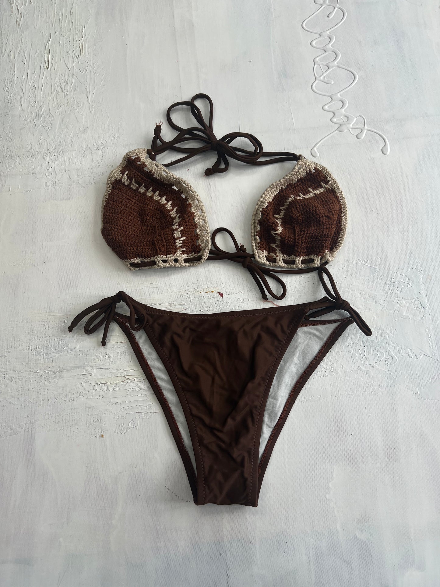 vintage edit nineteen | small brown crochet bikini set