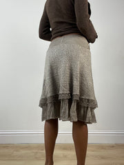 BEST PICKS | extra small beige tiered midi skirt with lace trim