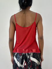 💻💚vintage edit twenty-one | medium red mesh cami with verdissima pink spellout