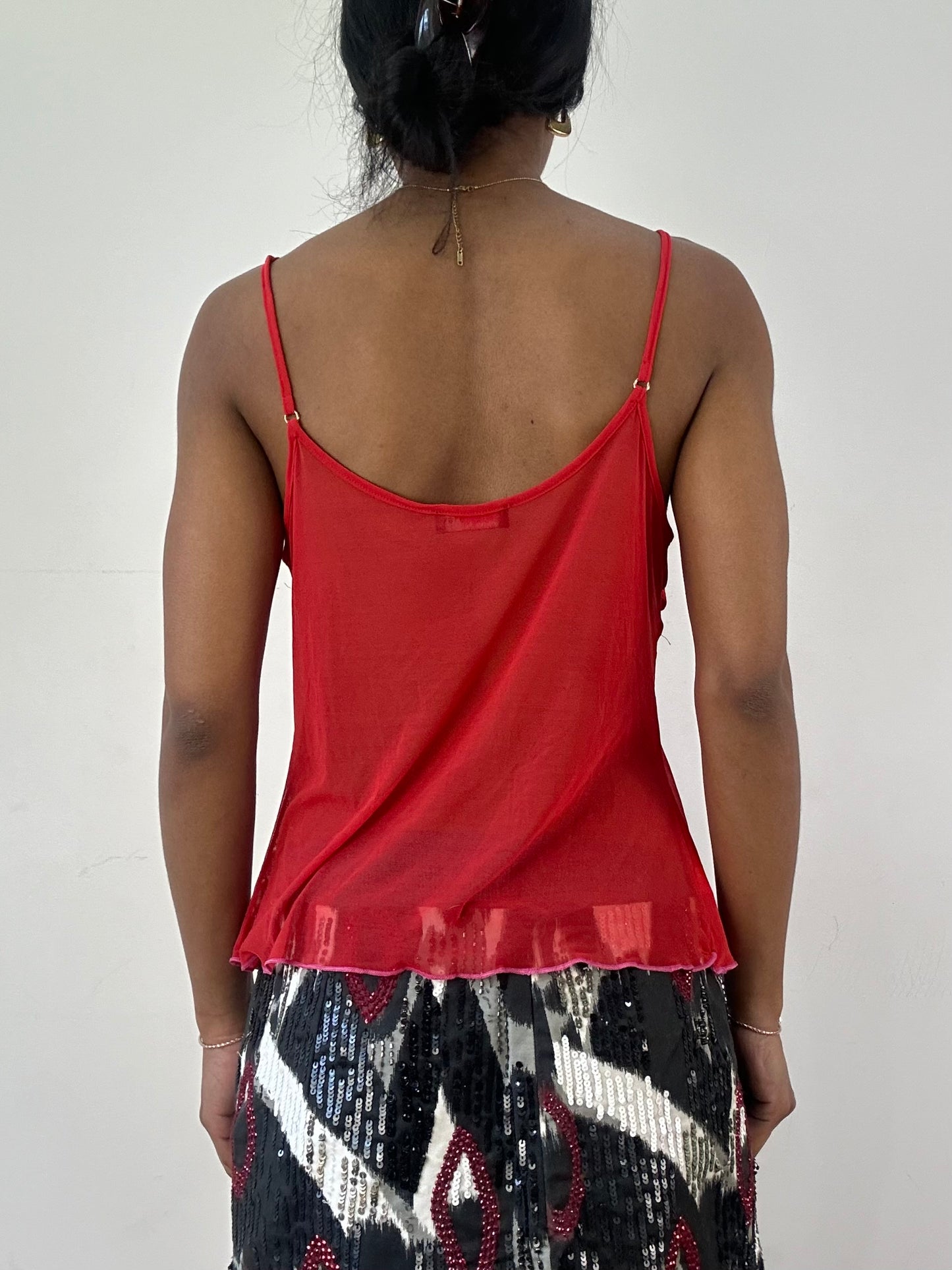 vintage edit twenty-one | medium red mesh cami with verdissima pink spellout