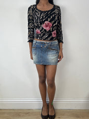 vintage edit eighteen | small denim mini skirt with stud button detail