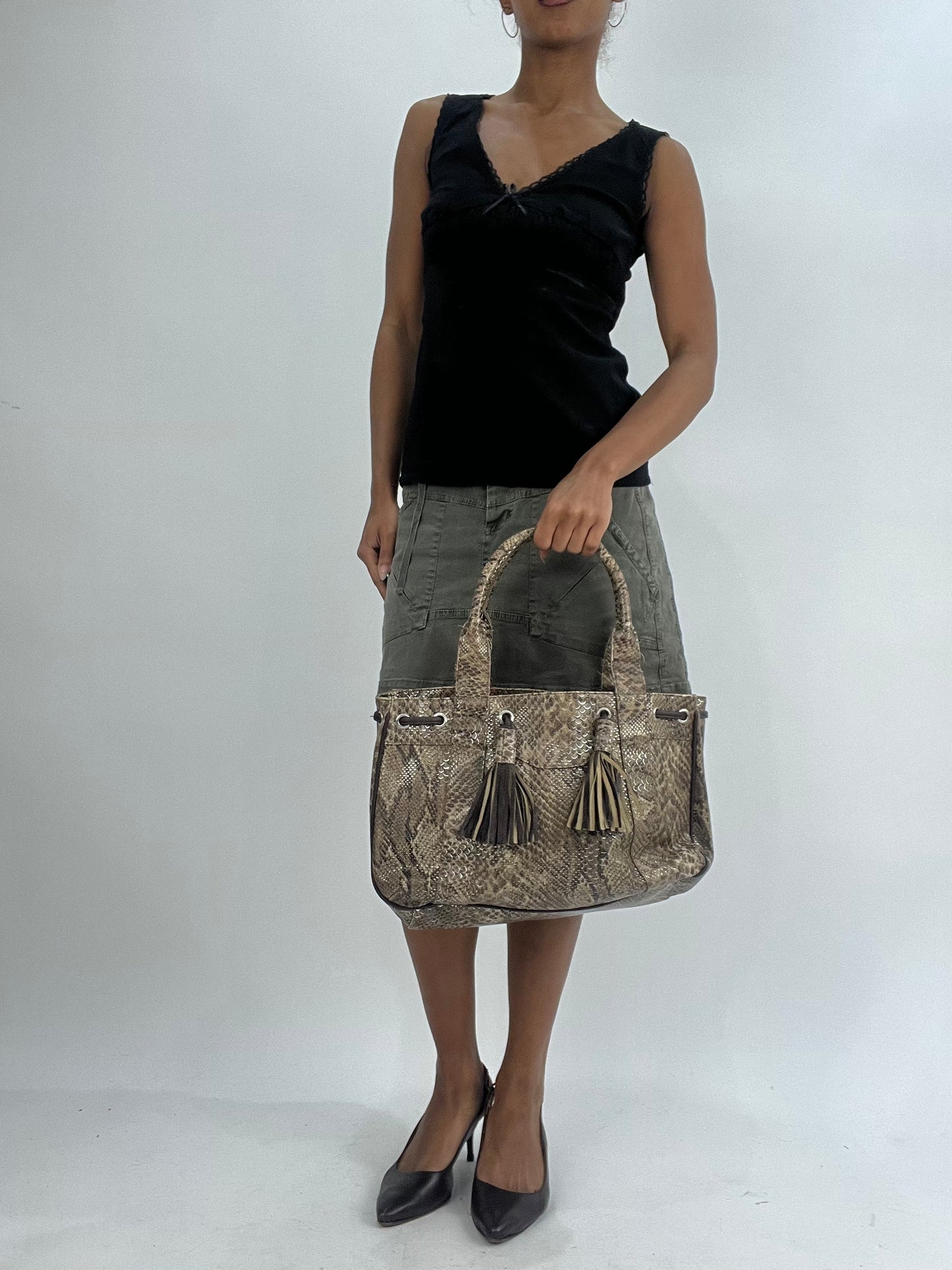 vintage edit thirty-five | brown faux snake print shoulder bag