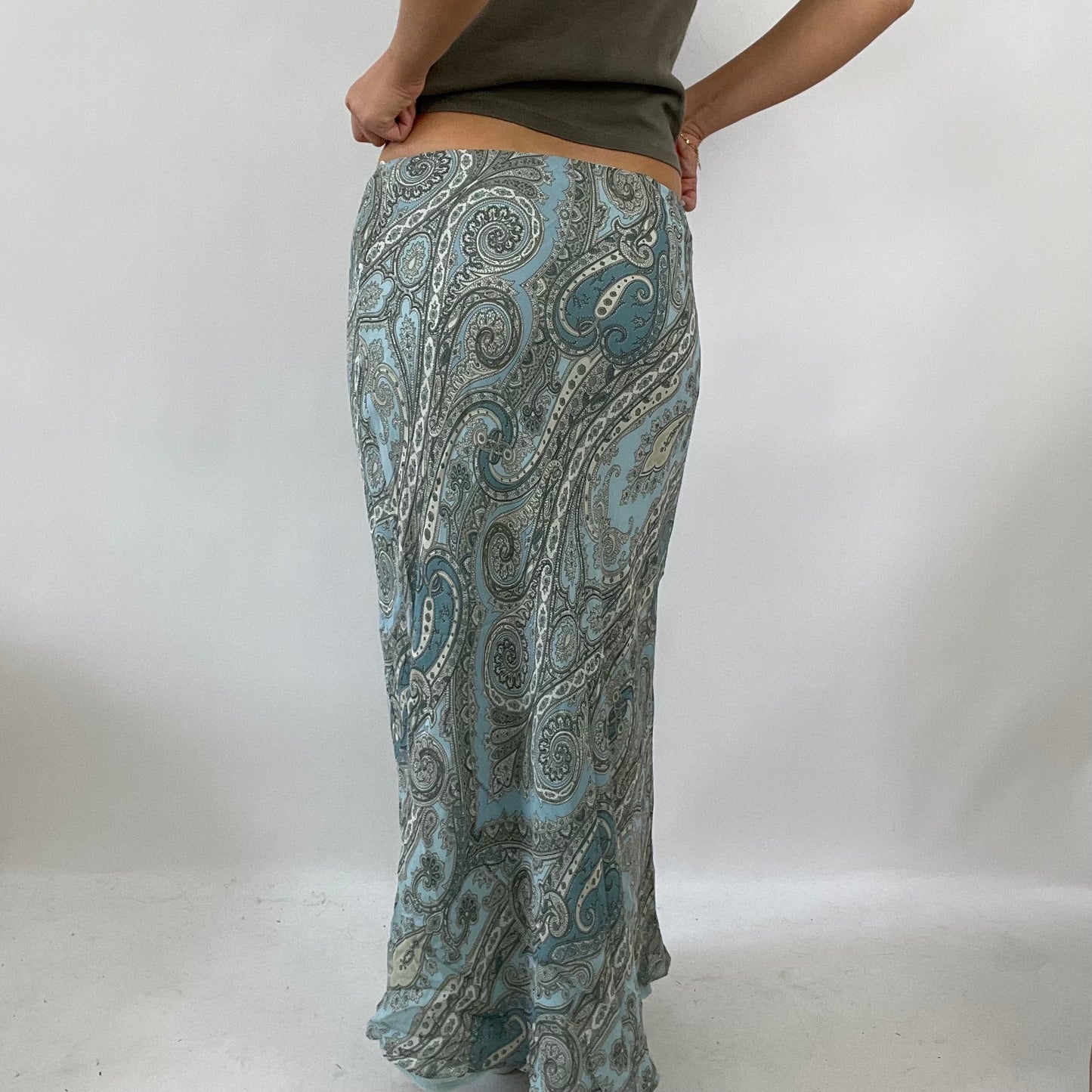 COASTAL GRANDMA DROP | small blue paisley maxi skirt