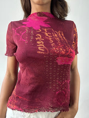 easter edit | small pink mesh overlay graphic top