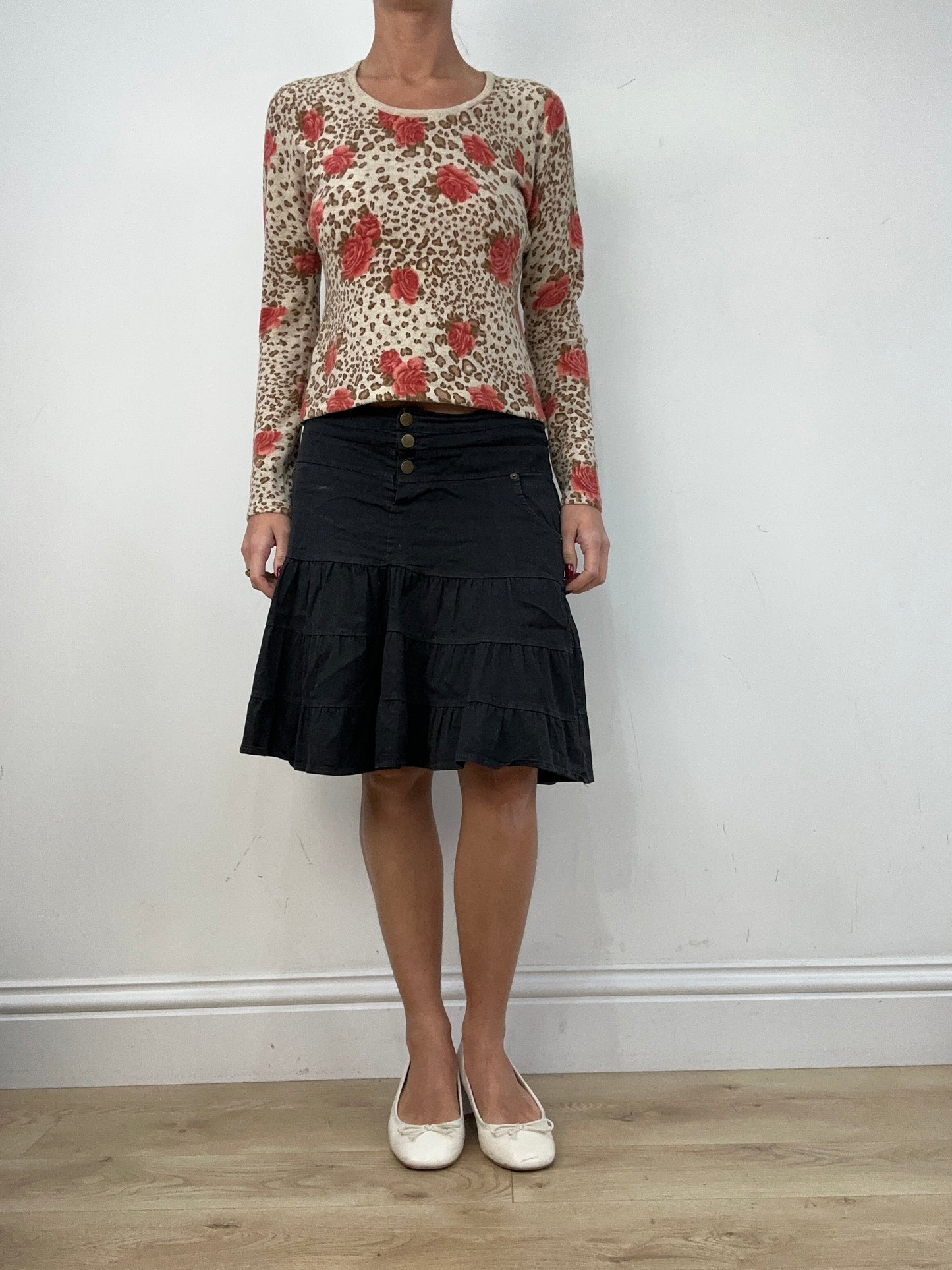vintage edit twelve | small beige and brown leopard print floral jumper