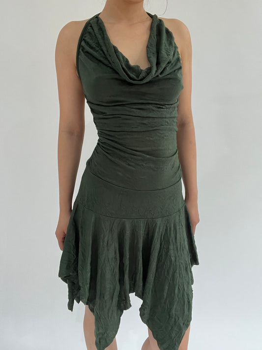 ‼️ small green sleeveless cowl neck dress
