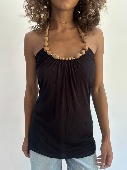 beach drop | small black halterneck beaded top
