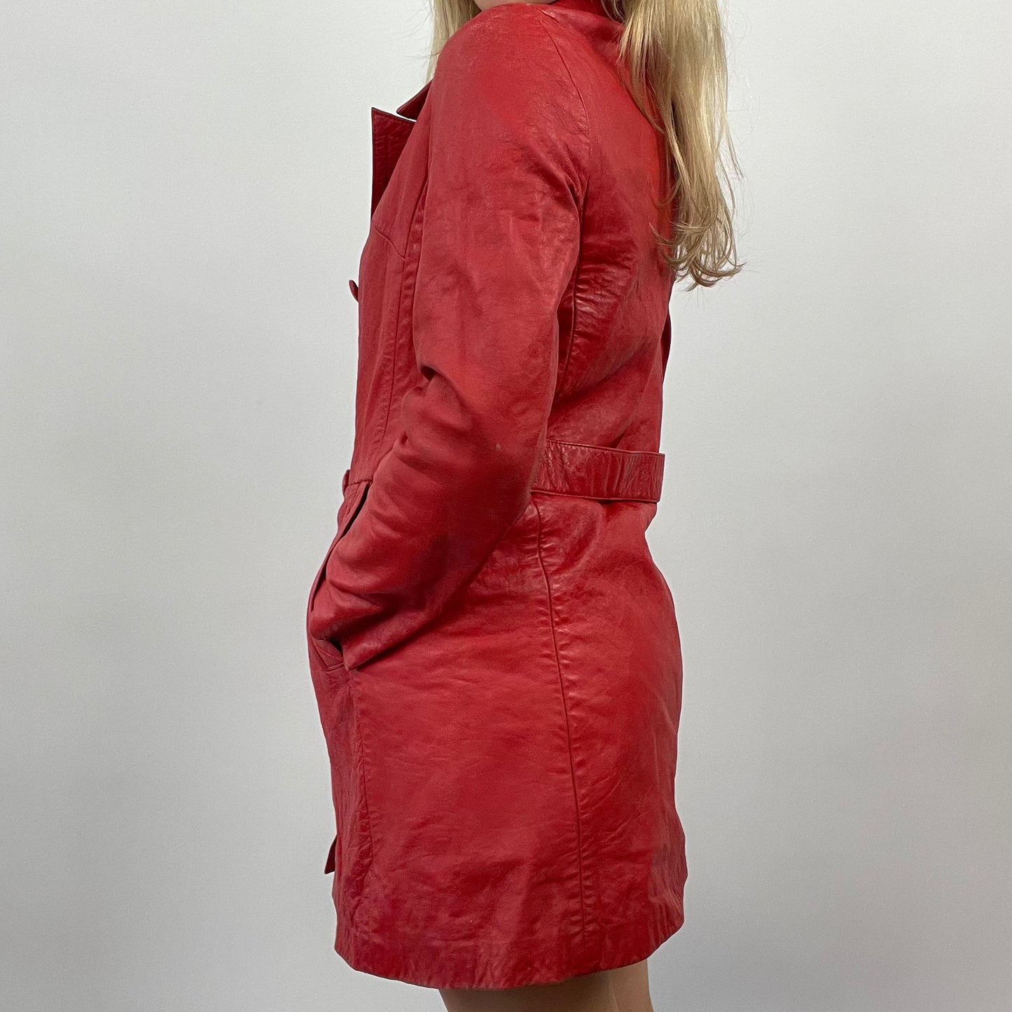 💚💻 GALENTINES DAY DROP | small red faux leather trench coat
