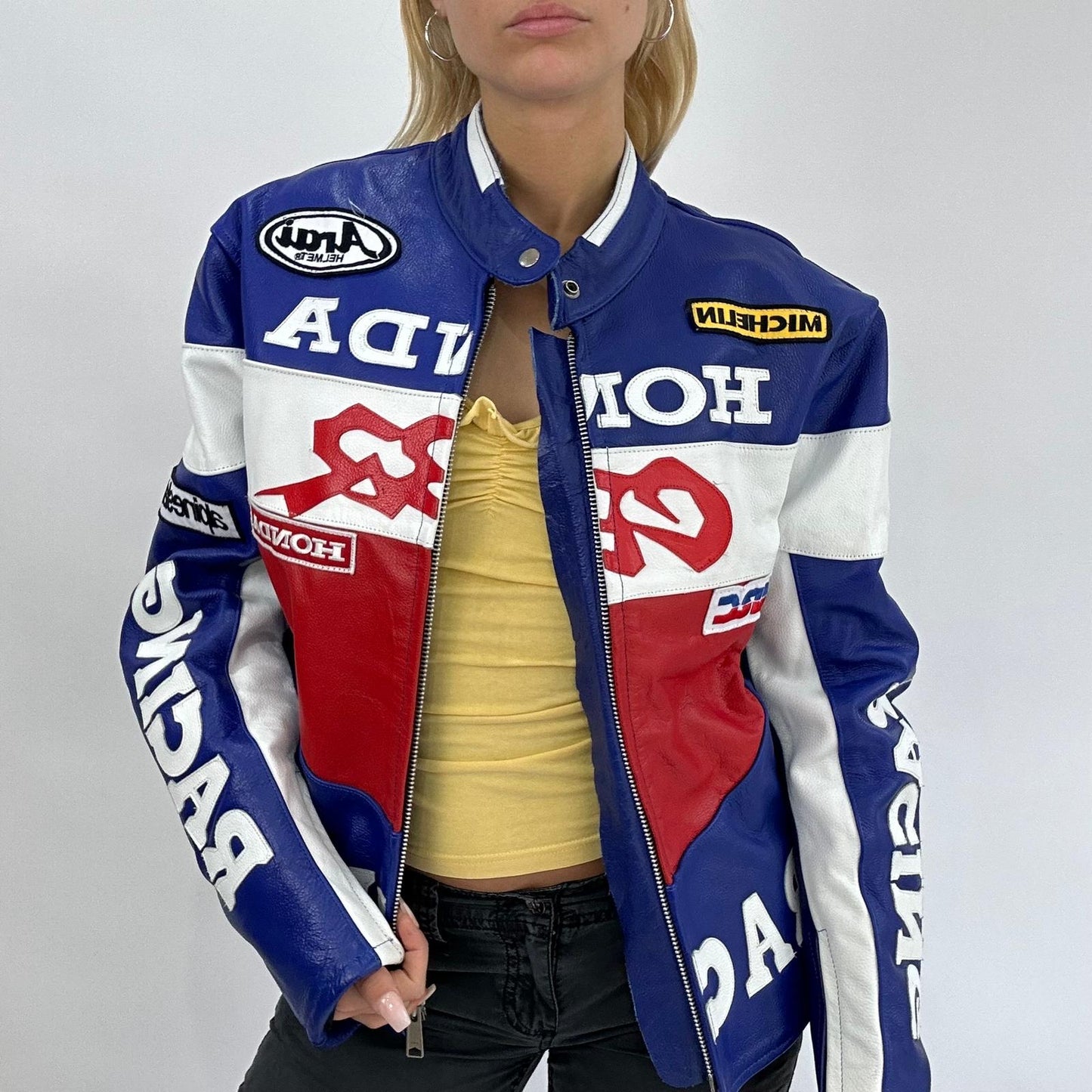 💻 DROP 1 | large blue red white honda leather motorbike jacket