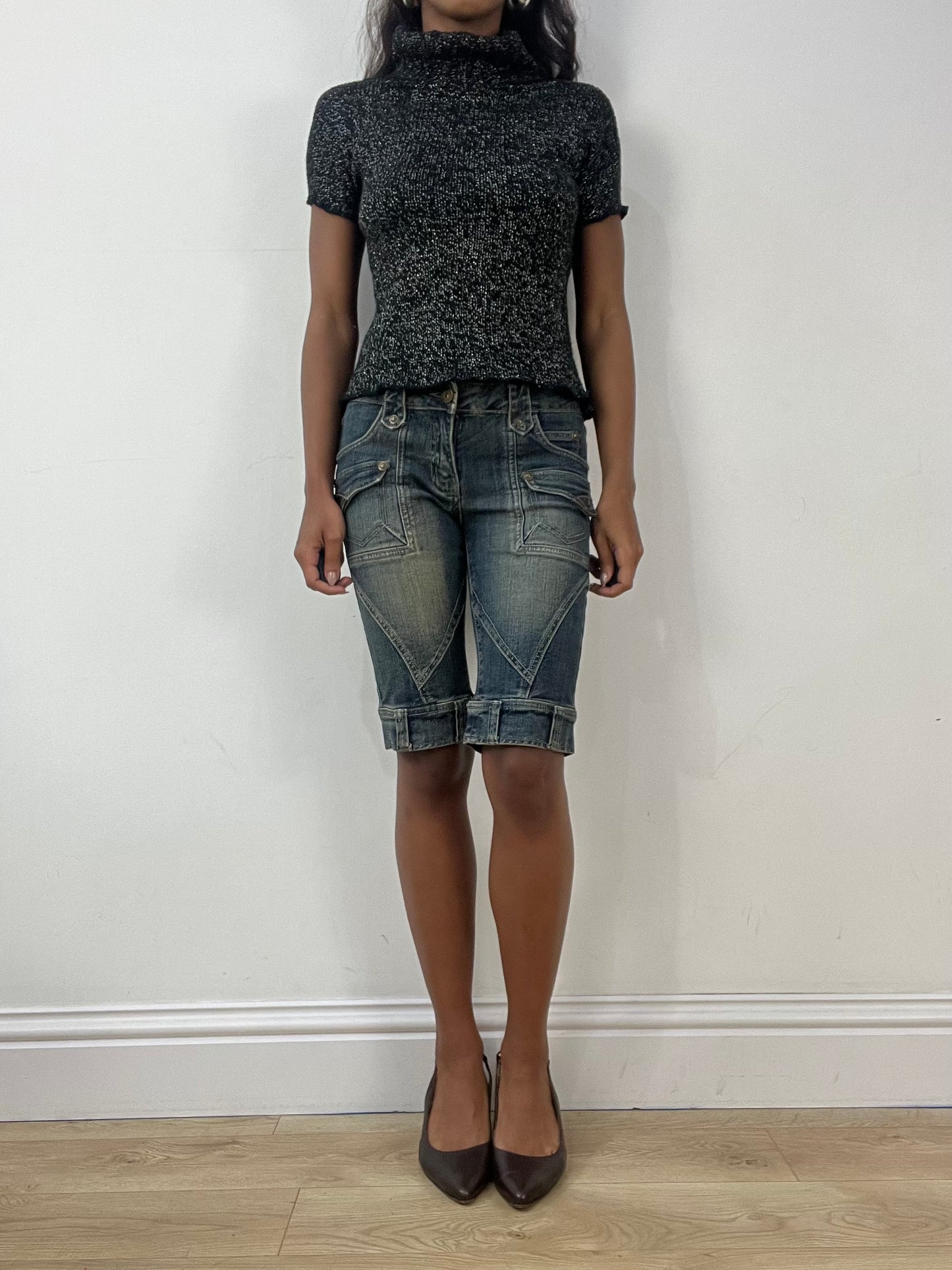 BEST PICKS | extra small blue acid wash denim long shorts