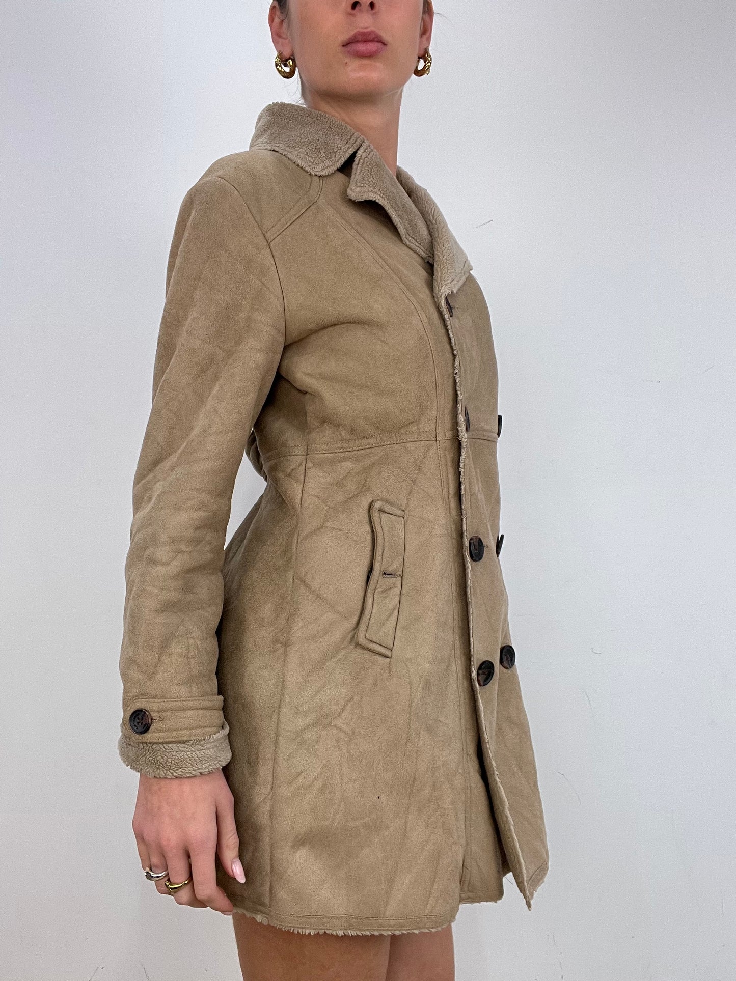 vintage edit ten | small beige faux suede pea style coat