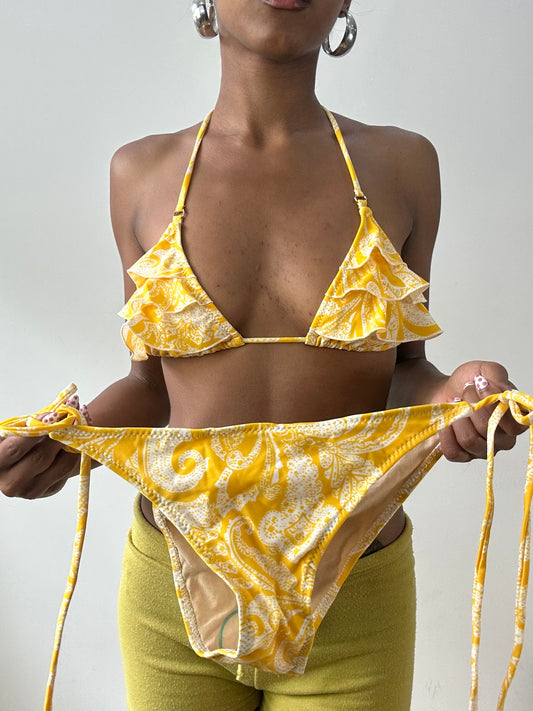 vintage edit twenty-nine | medium yellow and white ruffle bikini set