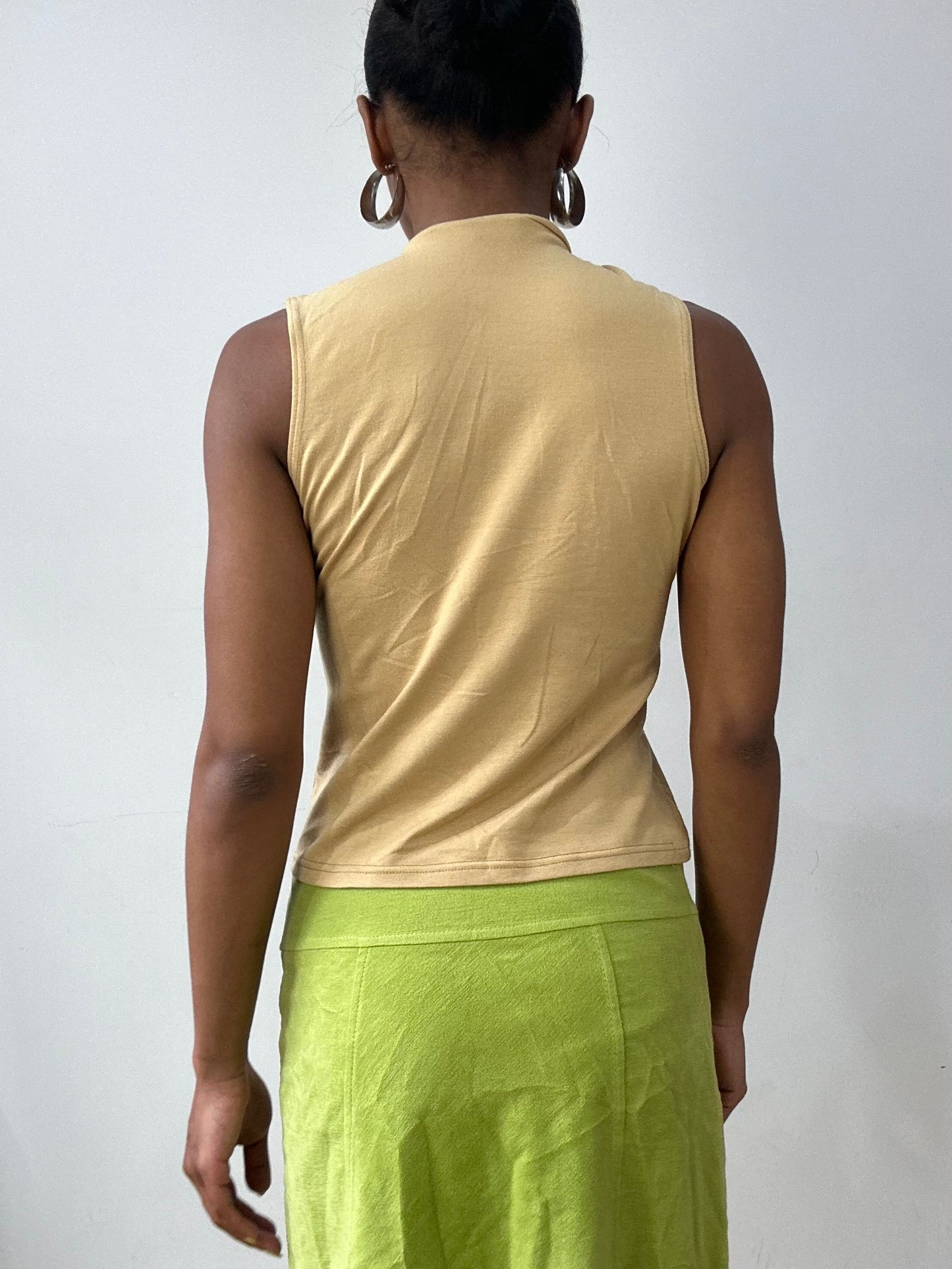 vintage edit thirty-two | small beige vest top with tie up neck detail