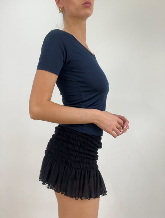 💻‼️ small navy old label topshop top with sparkle cobweb print
