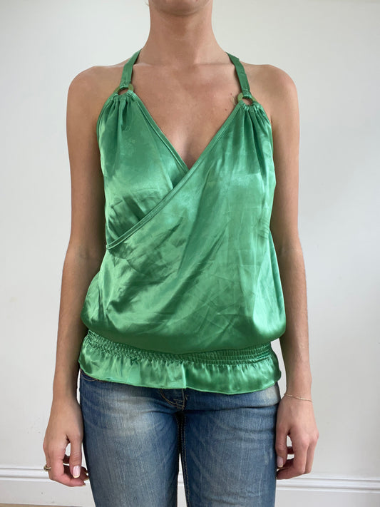 💻💚vintage edit twenty-four | medium green wrap style top with crossback