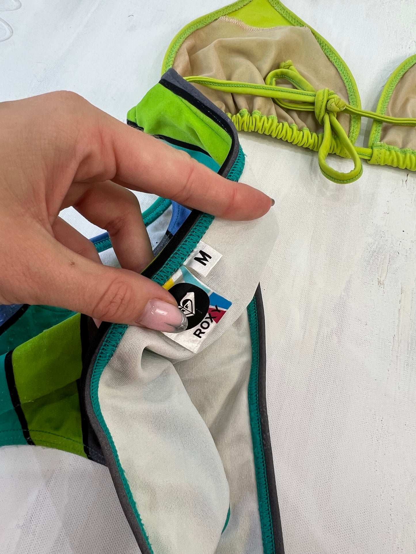 summer edit | medium green and blue bikini set with stripe print