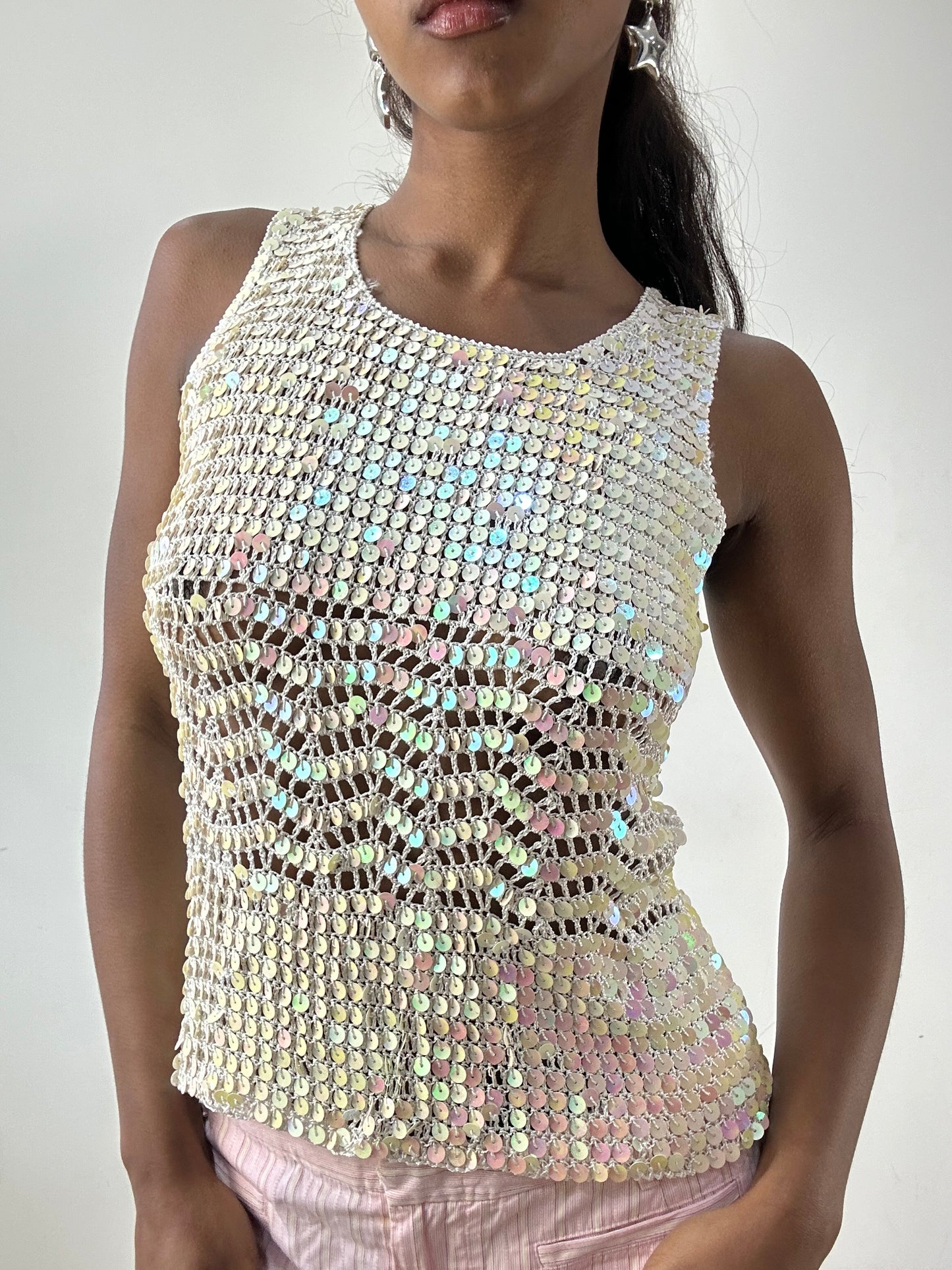 BEST PICKS | small white sequin crochet cami top