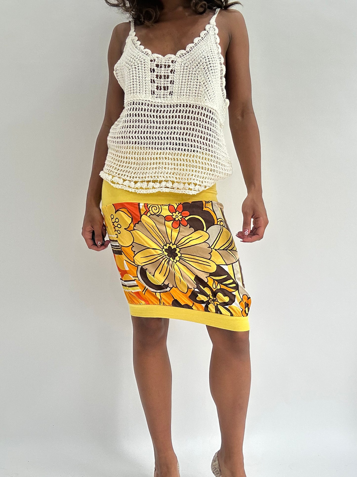 BEST PICKS | extra small yellow floral midi skirt
