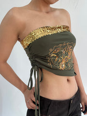 ‼️ | small green sequin embroidery bandeau top