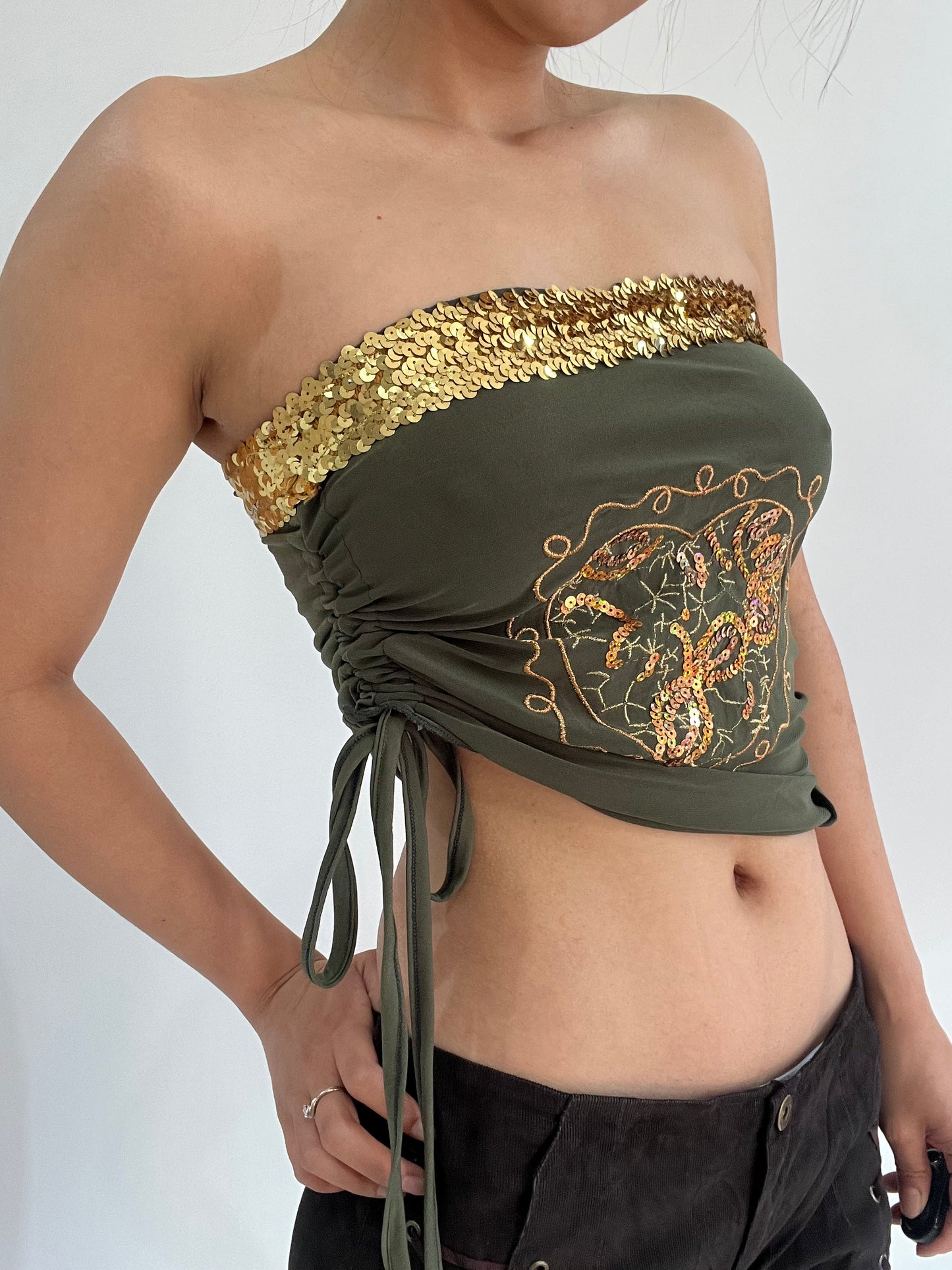 ‼️ | small green sequin embroidery bandeau top