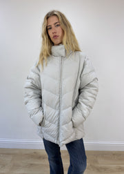 large beige/grey puffer coat