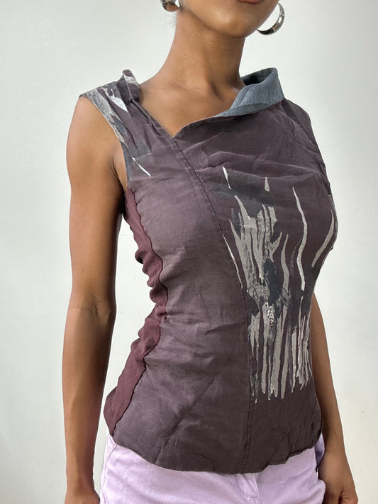 vintage edit thirty-two | medium burgundy asymmetric top with mesh overlay