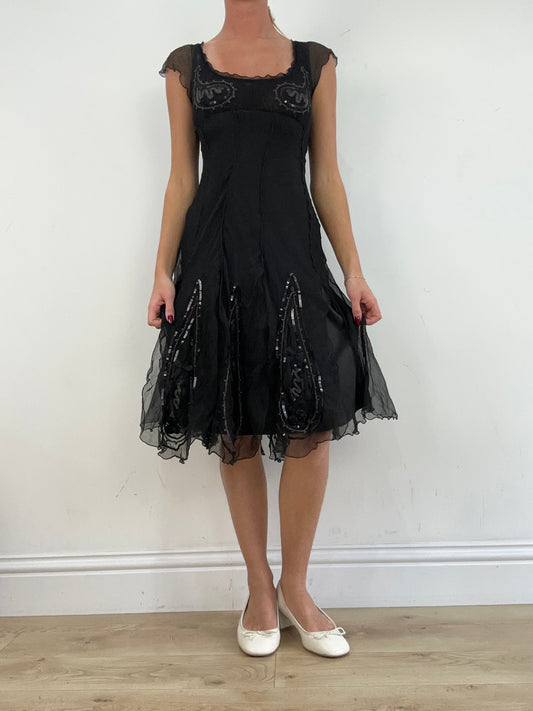 vintage edit thirteen | small black sequin chiffon midi dress
