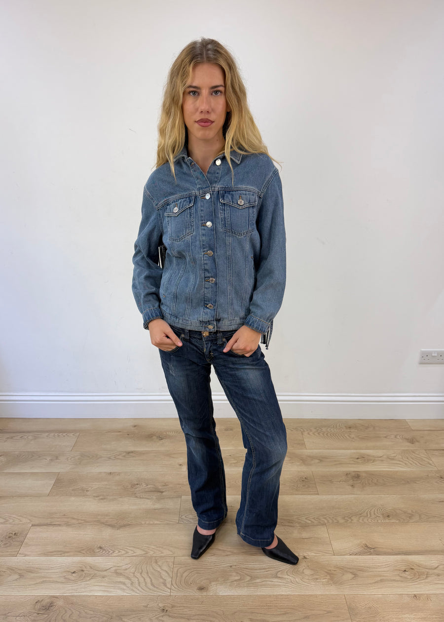 medium denim fringe jacket