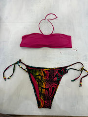 💻💚Vintage editar veintiuno | juego de bikinis de cuello tensado de banda rosa pequeño