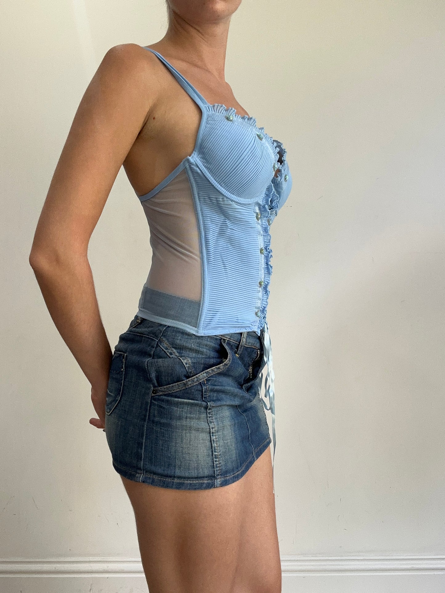 💻‼️ baby blue ribbed corset style top