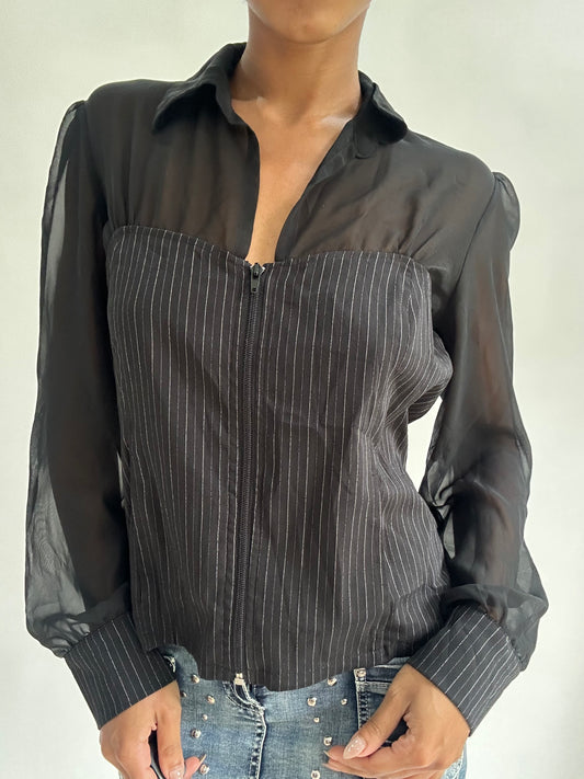 BEST PICKS | medium black sheer corset style long sleeve top
