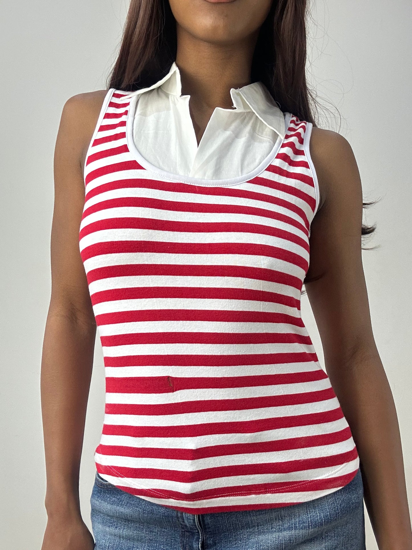 vintage edit thirty-three | extra small white and red sleeveless top with shirt detail