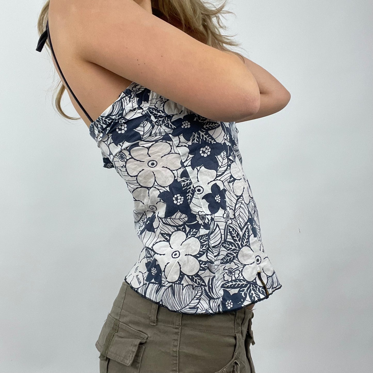 COTTAGECORE DROP | small miss sixty killah blue and white floral cami with rose detail