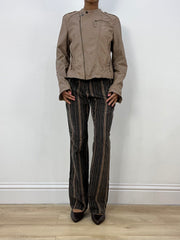 BEST PICKS | small/medium brown leather asymmetric zip jacket