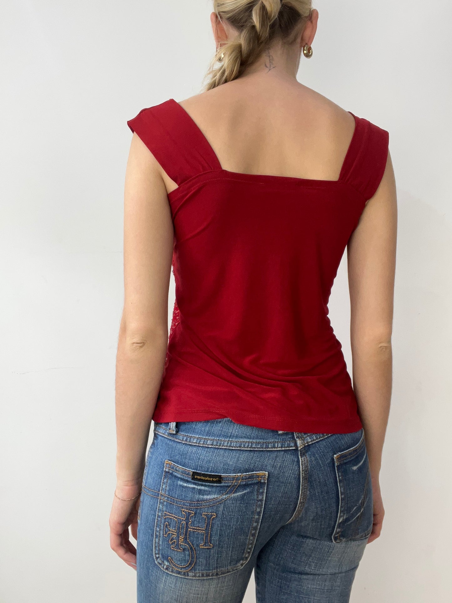 vintage edit thirty | small red sequin vest with ruched bust detail