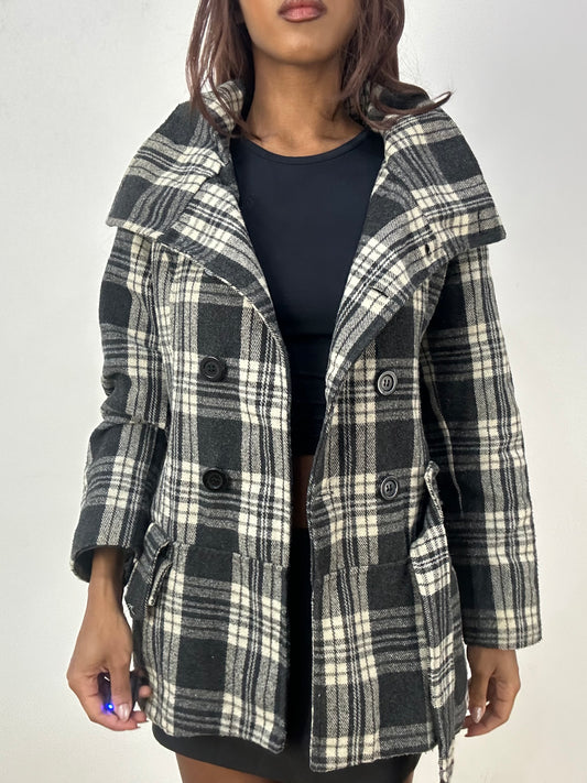 vintage edit thirty-three | small black and white peacoat jacket with plaid print