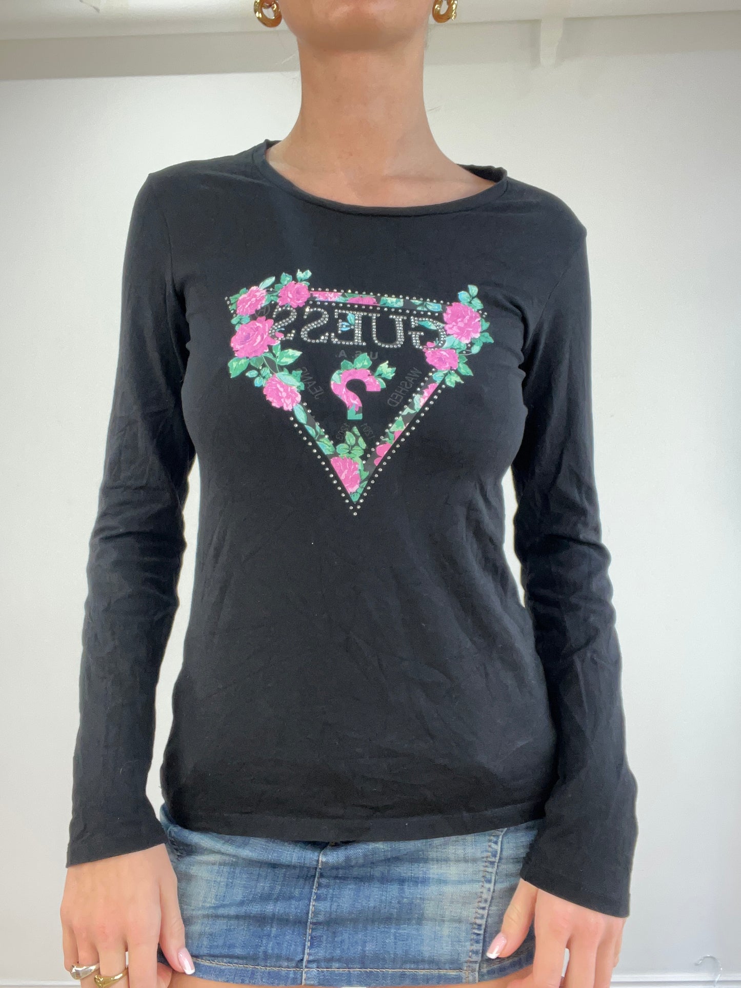 💚 vintage edit four | medium black guess long sleeved top
