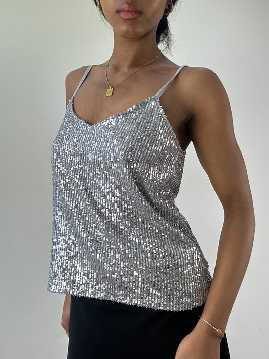 vintage edit twenty-one | medium silver sequin cami top