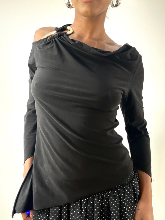 LFW edit | small black long sleeve top with metal pendant detail