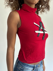 euro trash | small red zip detail roll neck top