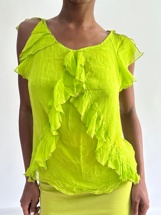 sailor drop | small fluorescent green frill top