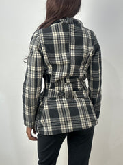 vintage edit thirty-three | small plaid checkered black and white pea coat jacket with belt