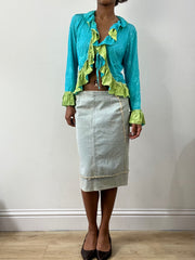 spring edit | small blue and green ruffle tie up top