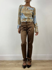BEST PICKS | small blue shirred long sleeve top with leopard print pattern