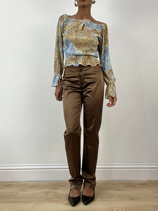 BEST PICKS | small blue shirred long sleeve top with leopard print pattern