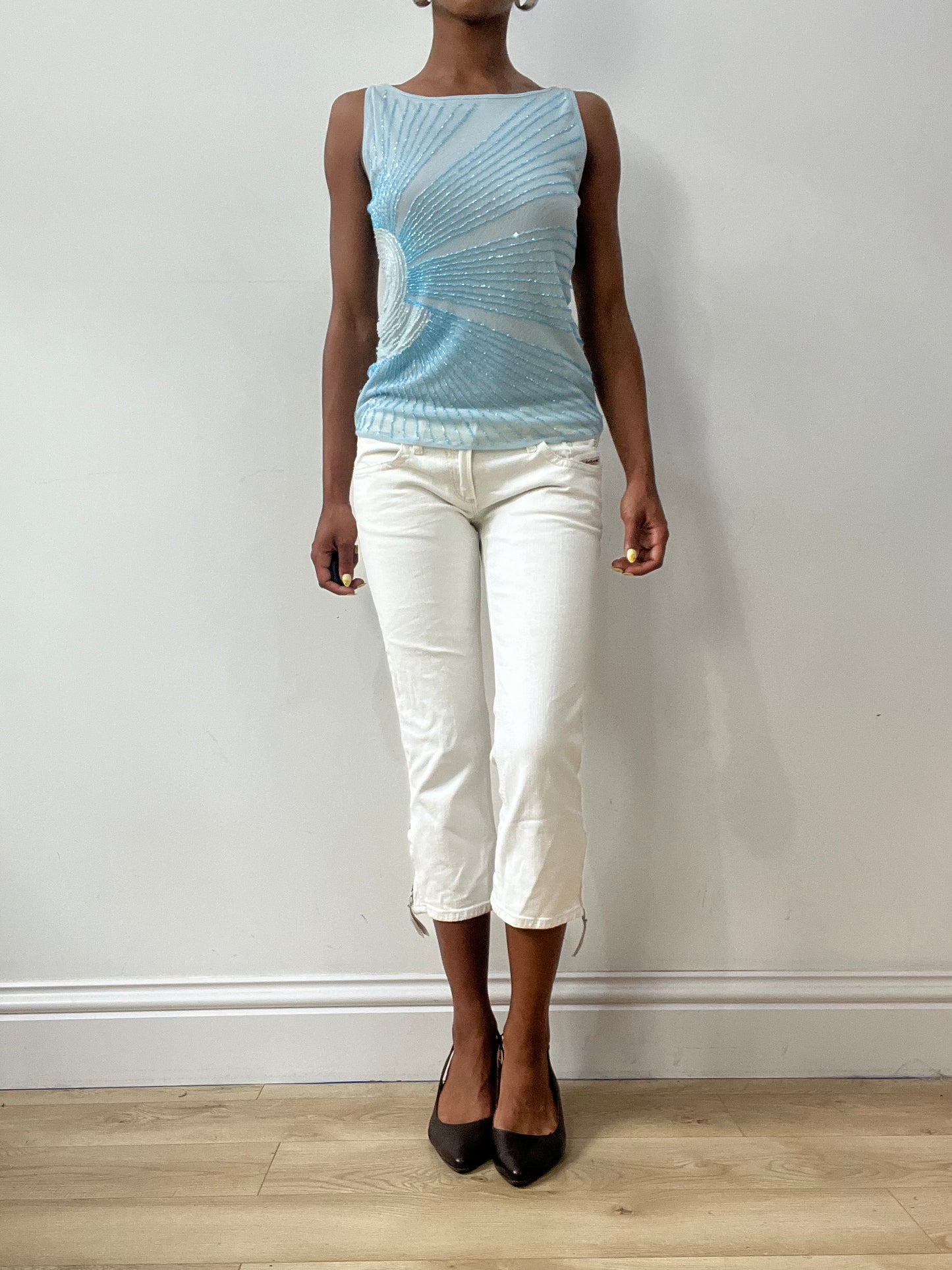 vintage edit thirty-two | small blue vest with sun pattern beading