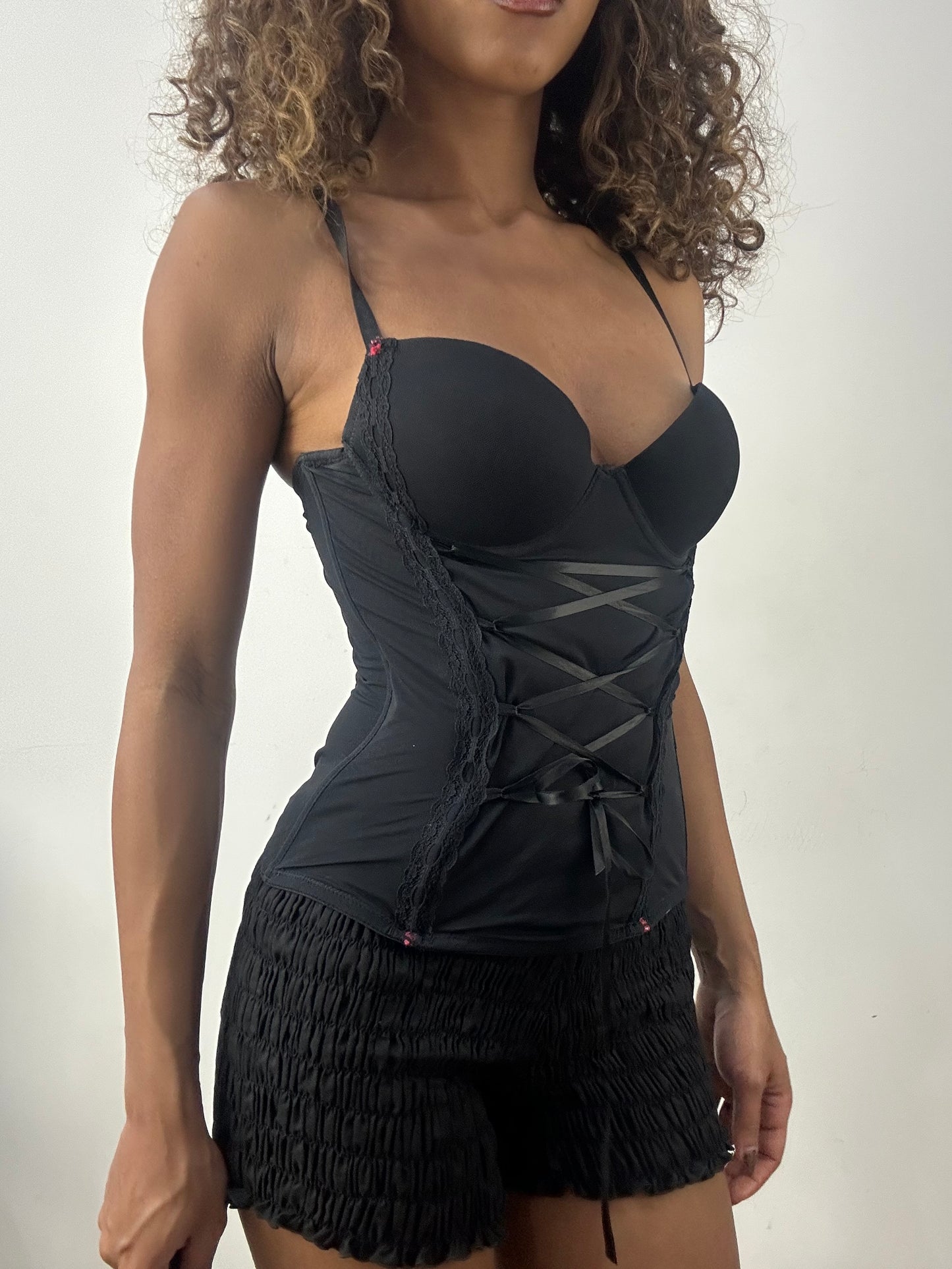 vintage edit: valentine’s day | small black corset top with ribbon detail