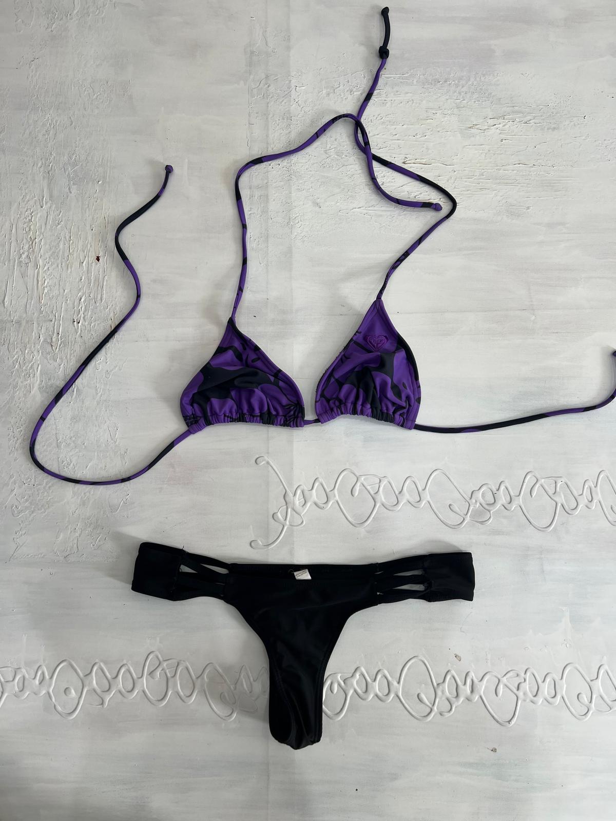 BEST PICKS | small purple and black bikini set with hibiscus print