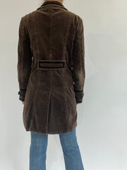 autumn picks | medium green brown mid-length coat with frog buttons details